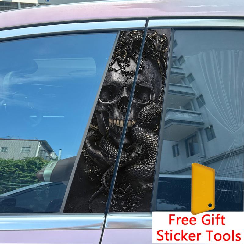 2pcs Halloween skull head snake Halloween viper Car Center Pillar Sticker B-Pillar Protective Film Decoration Decals