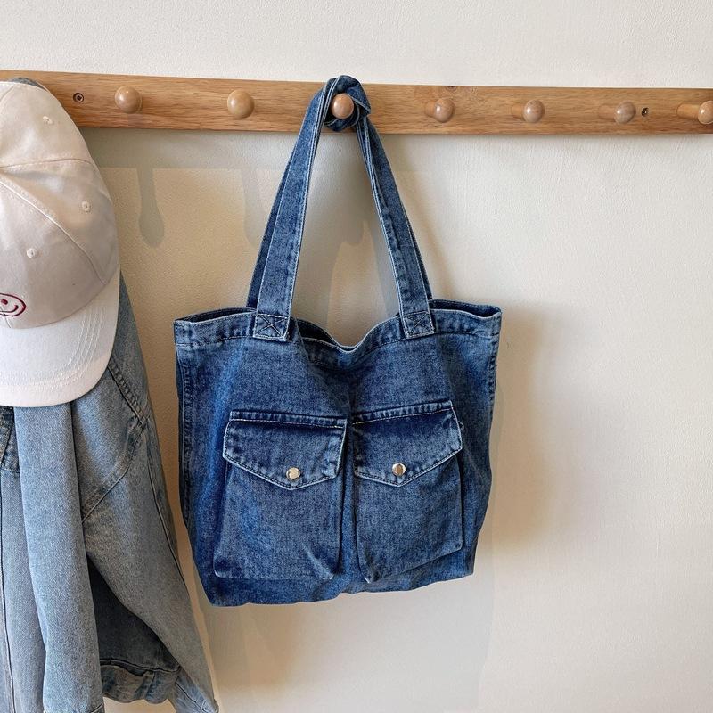 Bags Women's New Fashion Denim Large Capacity Shoulder Bag Versatile Commuter Tote Bag Student Class Bag