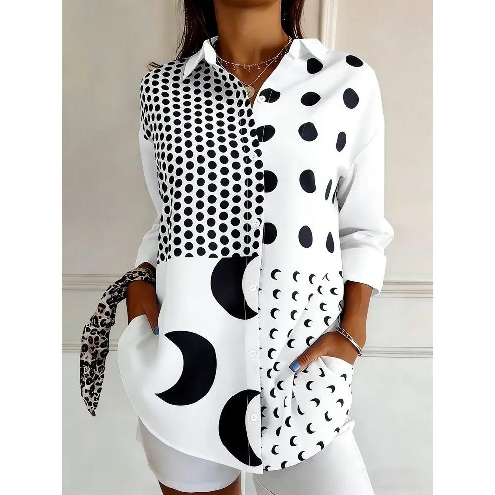 Plus Size Women Long Sleeve Button Shirt Solid Floral Casual Comfort Blouse