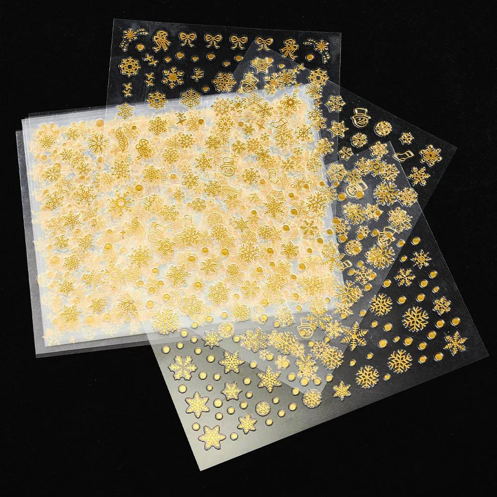 12 buc Laser Sliver Fulgi de nea autocolant Nail Art 3D Bronzing Craciun Decalcomanii unghii Holografic Argintiu/Auriu/Alb Glisoare pentru fulgi de nea