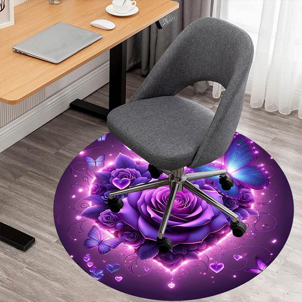

1pc Rose Butterfly Round Chair mat Area Rug - Non-Slip, Floor Mat for Office, Bedroom, and Indoor Decor -1002214 80cm by 80cm
