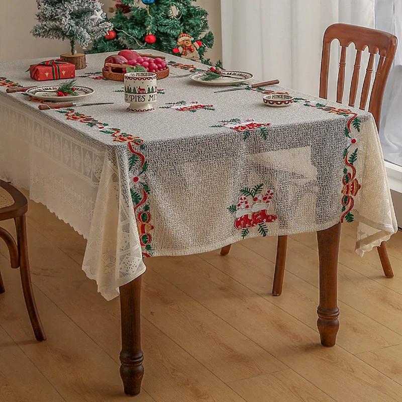 

Рождественская скатерть, украшенная красной скатертью Jingle Bell, полиэстеровый кружевной коврик для журнального столика, скатерть для праздничного украшения 140x100CM