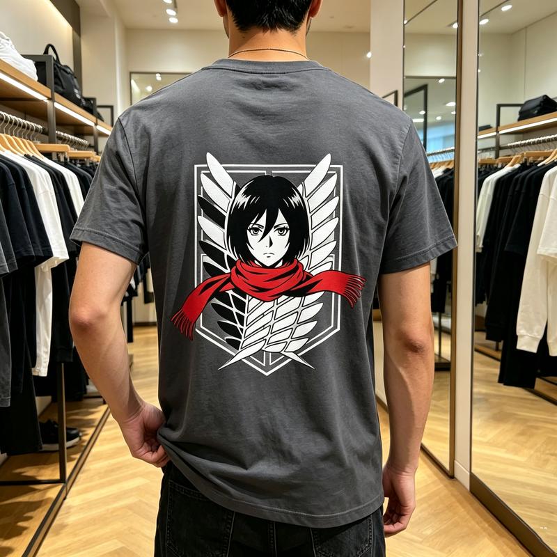 Mikasa AckerUnisex Wings of Freedom Attack On Titan Back Graphic T Shirt Unisex Unisex Cotton Short Sleeve Tee Streetwear Casual