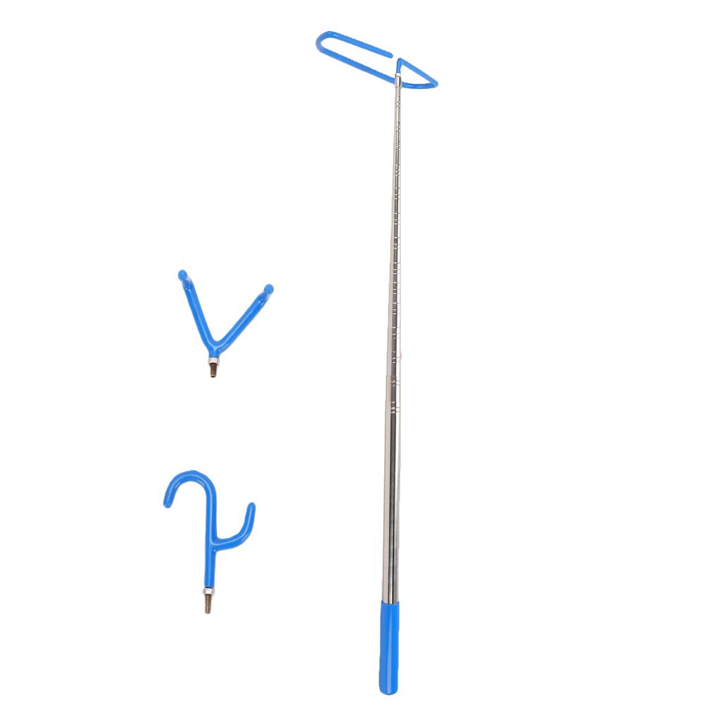 Disk Golf Retriever Disc Grabber with 3 Interchangeable Hooks Thick Stainless Steel Extendable Pole Rubber Coated Tips