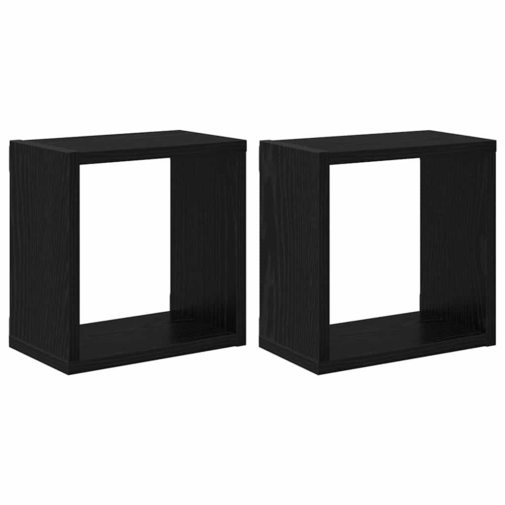 Wall Shelves with Shelf 2 pcs Black Oak Effect Wood Based Material