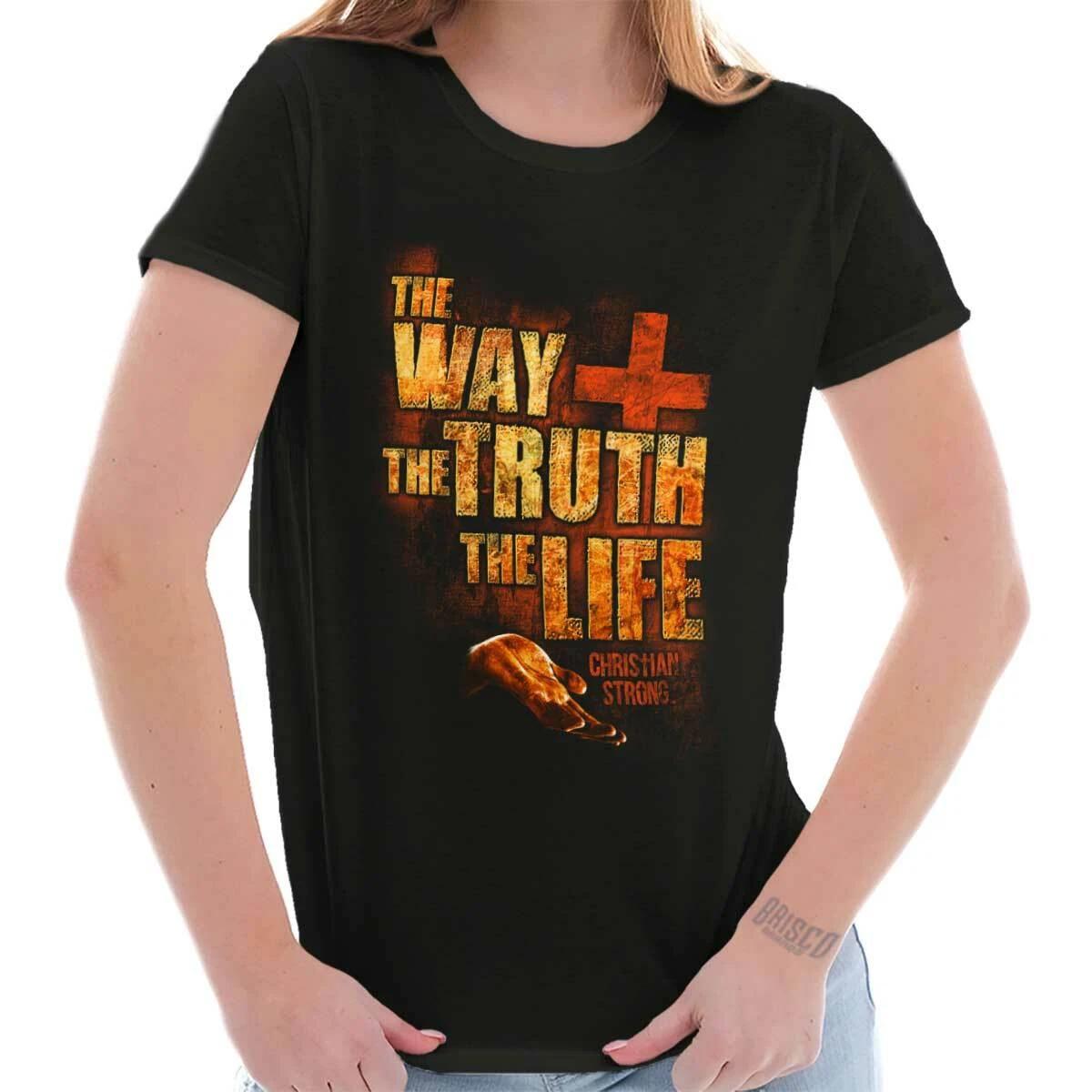 Christian The Way The Truth The Life Cross Womens Top Junior Graphic Tee L
