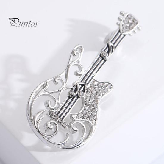 Retro Versatile Ladies Brooch Exquisite Rhinestone-studded Guitar Design Hollow Collar Corsage Buckle Pin Brooch
