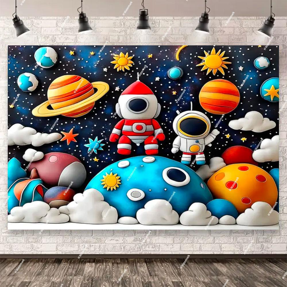 Space Astronaut Birthday Party Background Banner Custom Decoration Rocket Theme Photography Boy Birthday Gift Photo Studio Prop