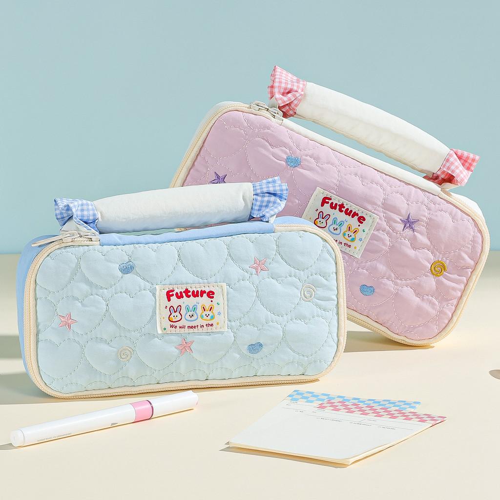 Cute Bunny Dot Pattern Pencil Case With Large Capacity For School And Office Storage