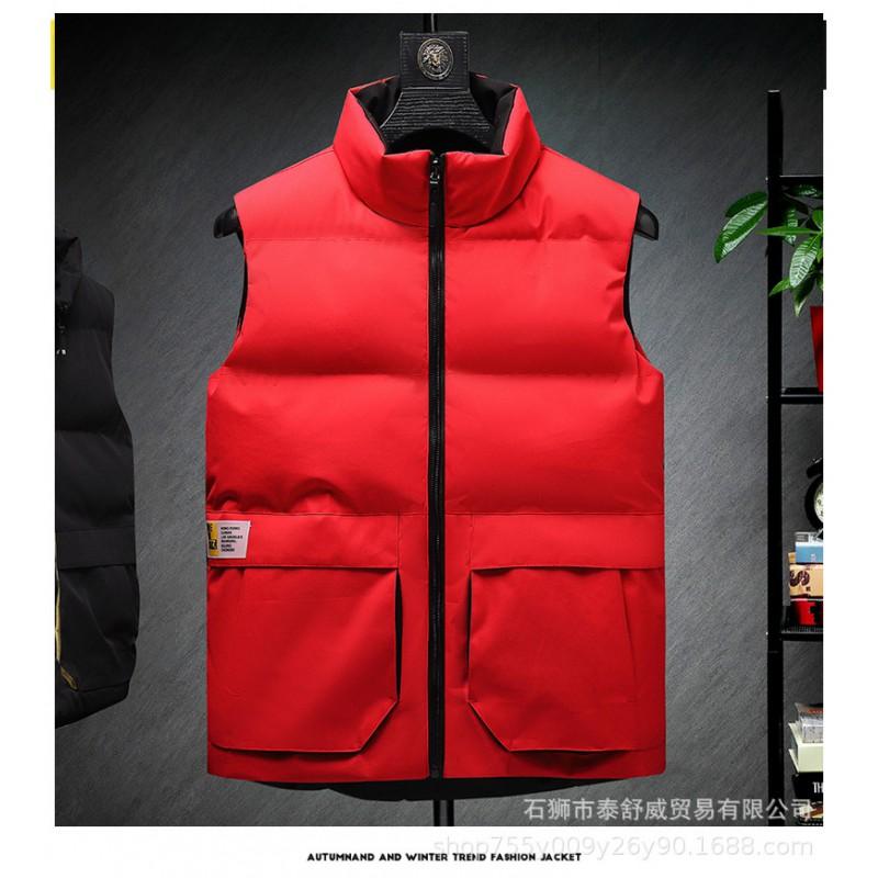 Mens Winter Puffer Vest Solid Color Casual Warm Down-Free Quilted Sleeveless Jacket With Zippered Pockets