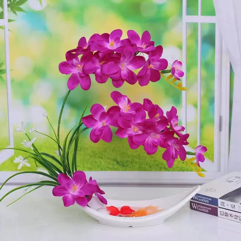 Simulated Butterfly Orchid Ceramic Flowerpot Fake Flower Set Decoration Home Livingroom Entrance Desktop Bonsai Ornaments Crafts