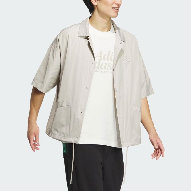 Adidas Short Sleeve Coach Jacket With Letter Print And Single-Breasted Closure Men Outerwear Light-Grey IT3958