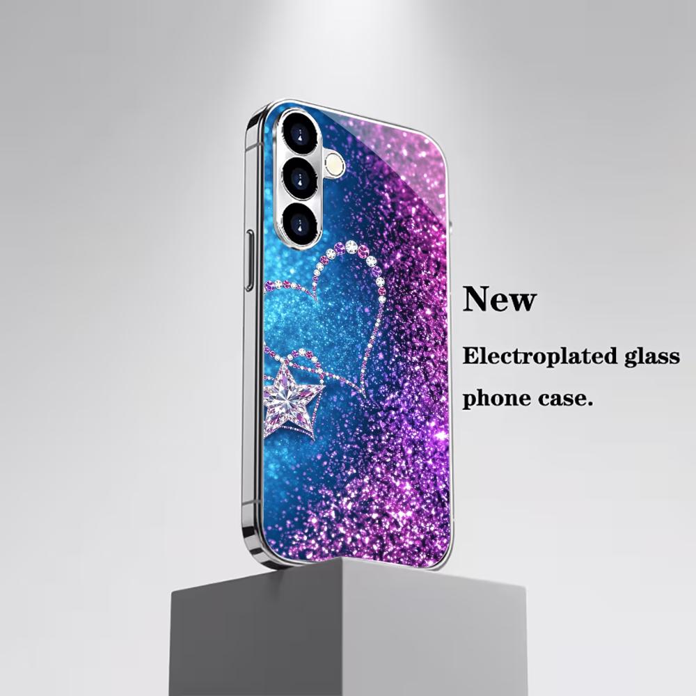 Trendy Bling Crystal Star Phone Case S26 Ultra Case S25 Ultra Case Glass for Samsung Galaxy S26 S25 S24 S23 S22 FE Ultra Plus