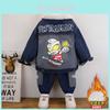 Adorable Boys Ultraman Fleece Lined Denim Jacket And Pants Set For Winter Wear