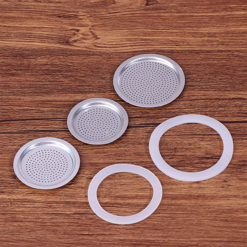 4Pcs/Set 3 Silicone Gaskets + Aluminum Filter Moka Pot Coffee Bottle Replacement Compatible With 1/2/3/6/9/12 Coffee Cup