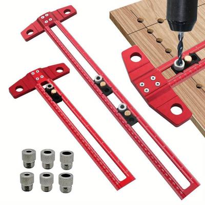 Woodworking 2 In 1 Drilling Positioning Ruler Highprecision Scribe Marking T-Ruler Dowelling Jig 6/8/10mm Drill Locator Punching