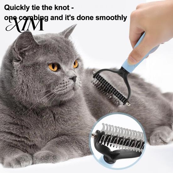 Dog Grooming Supplies Double-Sided Pet Detangling Rake, Undercoat Rake with Rounded Blades, Non Slip Comb Shedding Brush for Long Hair Dogs, Cats Dogs