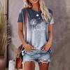 Summer Gradient Dandelion Pattern Printed Women's T-shirts Fashionable Street Round Neck Straight Tube Short Sleeved Top