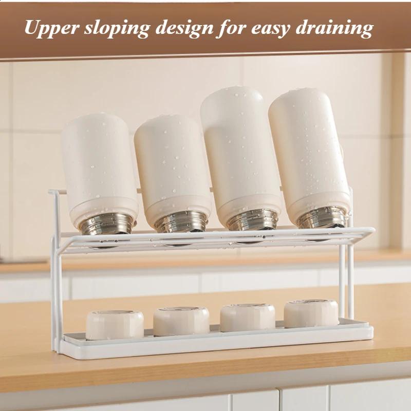 Kitchen Simple Double-layer Drain Cup Holder with Tray Multi-functional Desktop Thermos Cup Glasses Layered Metal Storage Rack