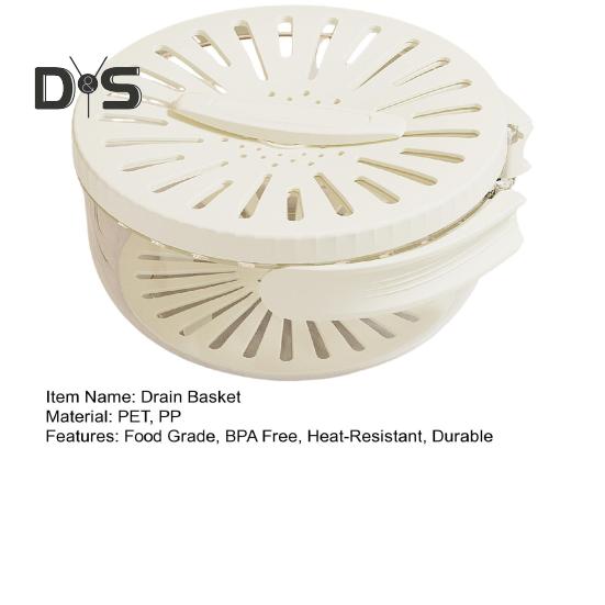 Multi Functional Food Drainage Basket with Foldable Handle Food Grade BPA Free Stackable Fruits Vegetables Storage Basket with Lid