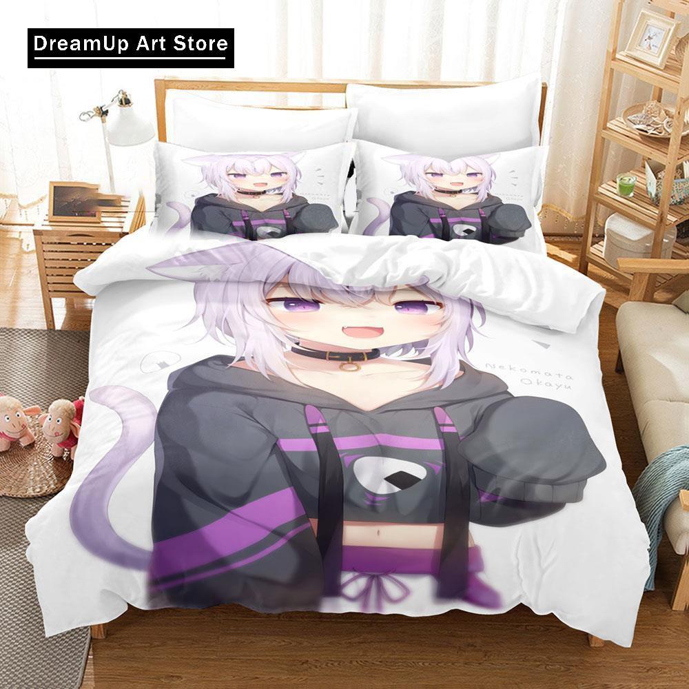 3d Print Anime Nekomata Okayu Bedding Set Boys Girls Twin Queen Size Duvet Cover Pillowcase Bed Kids Adult Fashion Home Textiles