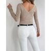 New Reversible V-Neck Long Sleeve Knitted Top Solid Color Round Neck Wool Blend Pullover Sweater Base Shirt