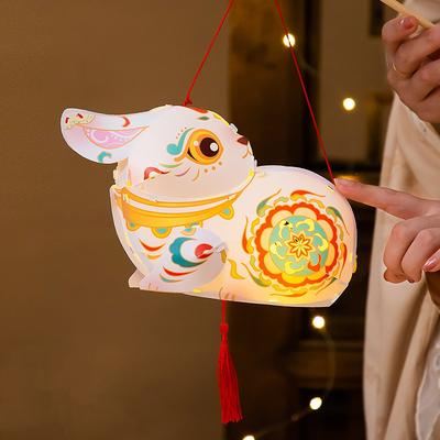 Chinese Style Flying Rabbit Lantern Handmade Glowing Handheld Rabbit Lantern With Tassel Cartoon LED Lantern Toys Kindergarten
