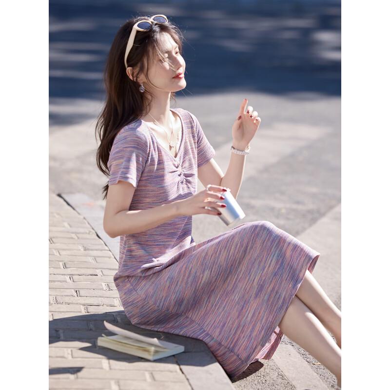 Abito lavorato a maglia da donna con scollo a V stile romantico francese