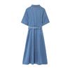 Spring 2025 Retro Lapel Slim-Fit Denim Dress with Belt - European & American Style Women's Short-Sleeve