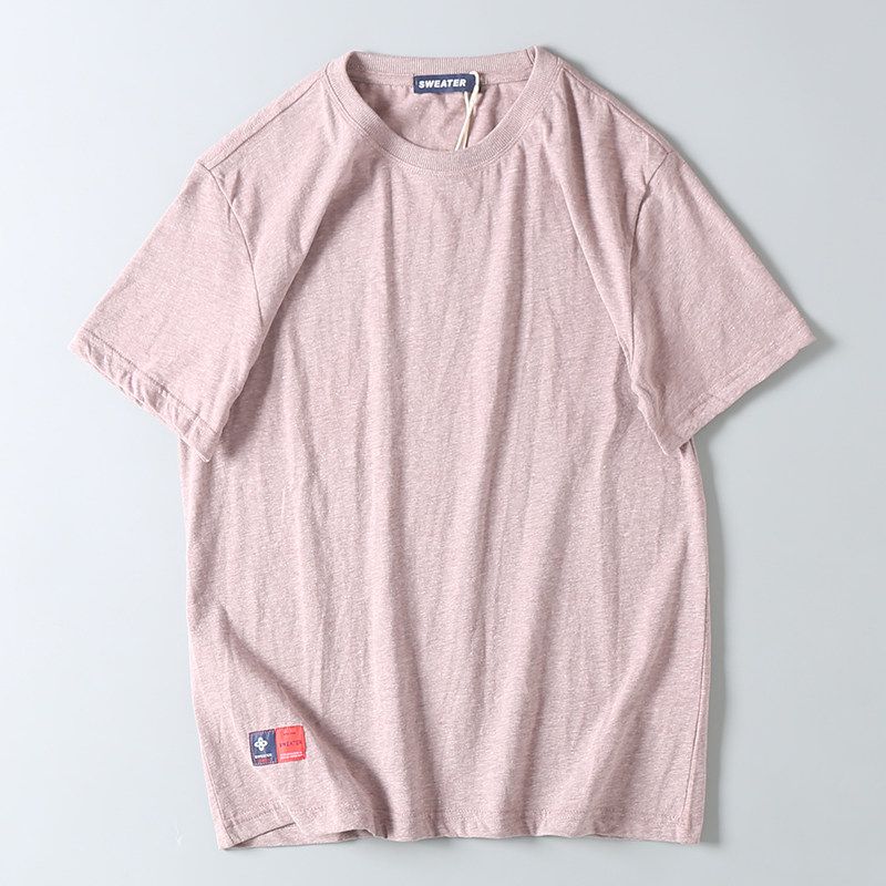 Foreign Trade Export Surplus White T-Shirt for Men, Pure Cotton, Washed, Short-Sleeve, New Style, Solid Color, Round Neck, Summer Top