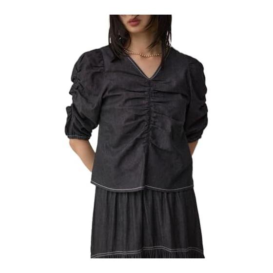 [Azure by Mausie] Front Gathered Sleeve Blouse Women s 250IAC30-163G