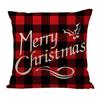 Red Plaid Sofa Linen Christmas Pillow Cover Reindeer Snowflake Home Cushion Cover