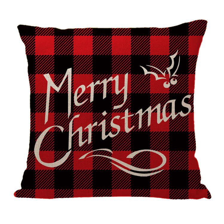 Red Plaid Sofa Linen Christmas Pillow Cover Reindeer Snowflake Home Cushion Cover
