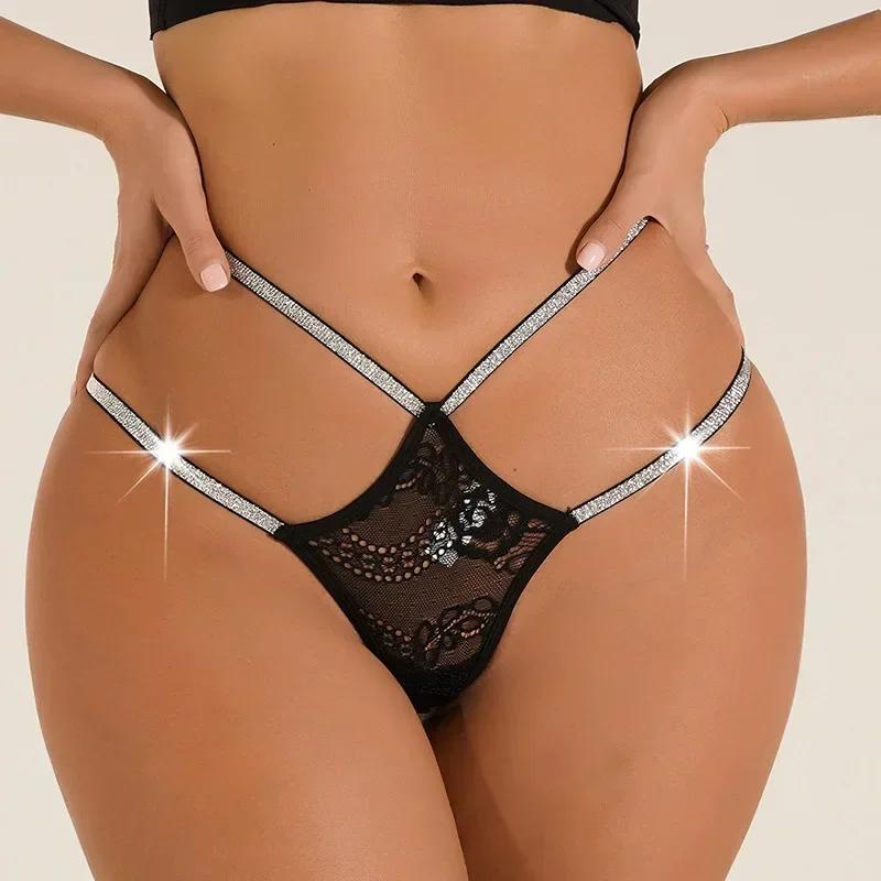 Low Waist Sexy Lace Transparent Panties Fine Women Double Strap Thong Sexy Lingerie Breath G-string Underwear Sensual Tangas