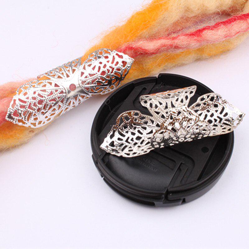 5Pcs Flower Pattern Adjustable Gold Metal Hair Tube Beads Rings Cuffs Hair Accessories Dreadlocks Cuff Clip Hair Jewelry