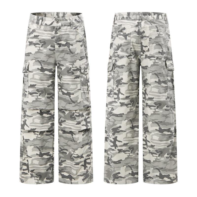 Unisex Retro Camouflage Multi-Pocket Wide-Leg Work Pants