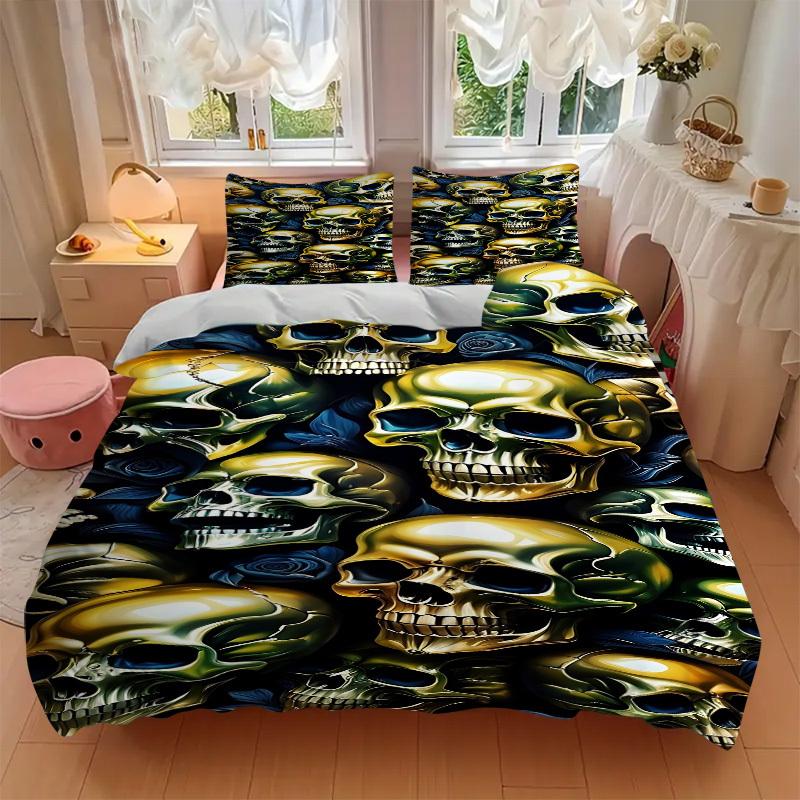 3pcs bedding set Skull Roses Includes 1 Comforter + 2 Pillowcases, Without Pillow Inserts, Soft Comfortable, Lightweight Breathable, Printed