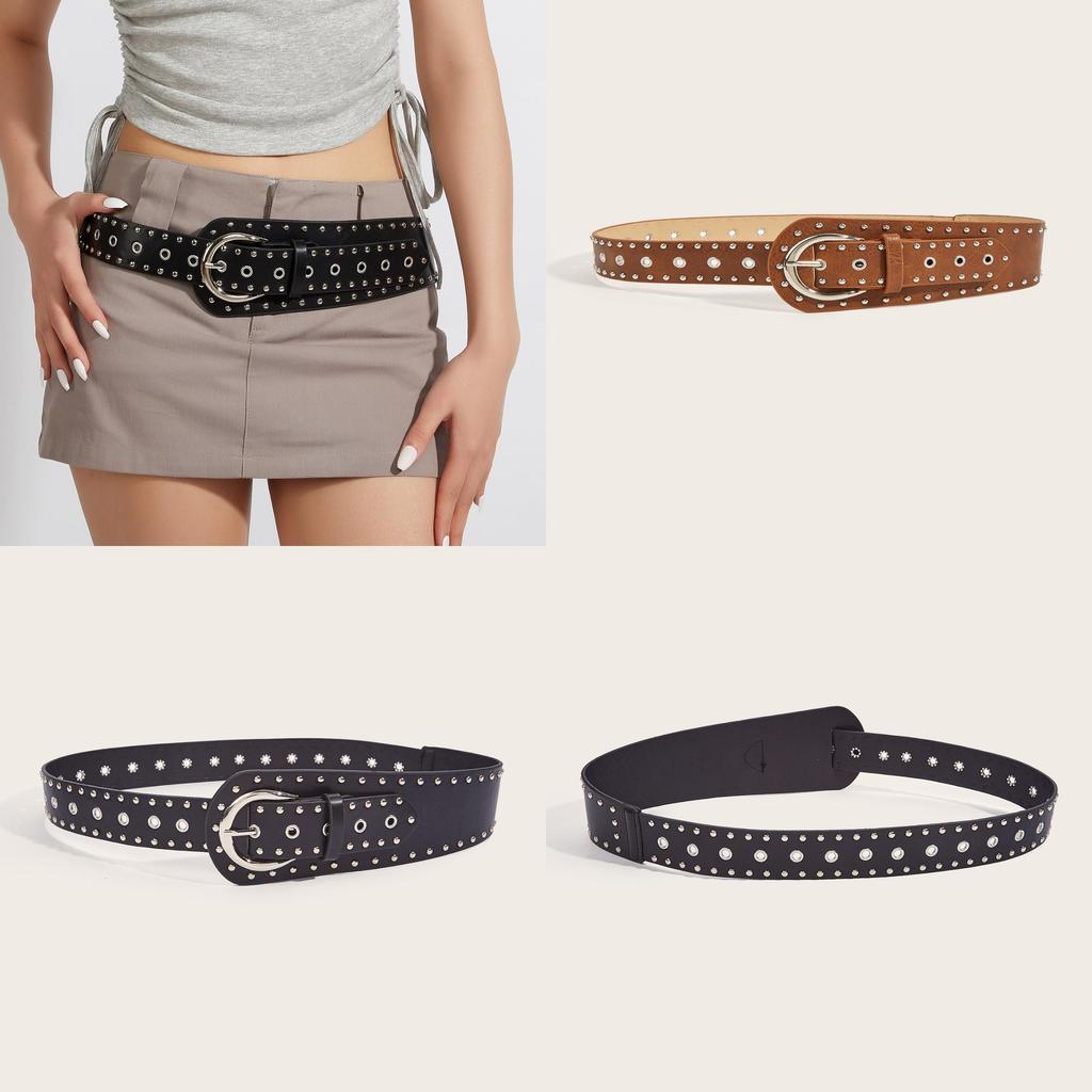 Punkinspired Alloy Buckle Belt With Faux Leather Material For Fashion Enthusiasts