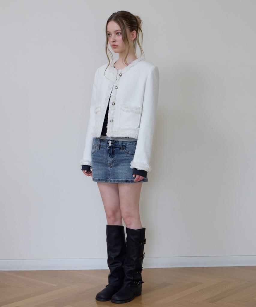 ROSEFRANTZ Soft Fringe Tweed Jacket [Ivory]