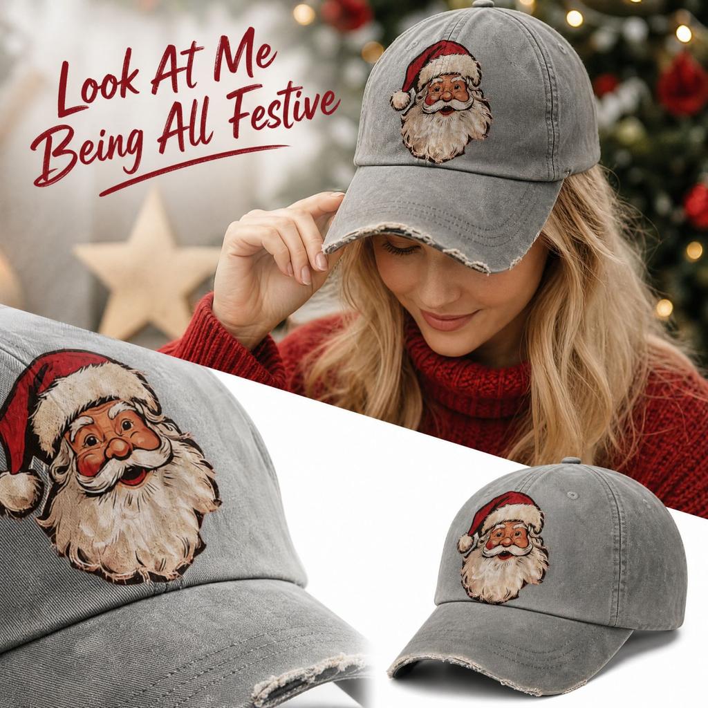 Unisex Christmas Red-Themed Digital Print Curved Baseball