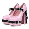 2025 Women's Punk Gothic Style Motorcycle Super High Heels Ladies Pumps Rivet Cosplay Costum Buckle Metal Chain Punk Shoes Girls