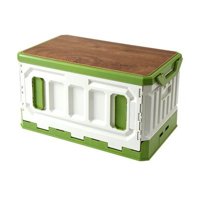 Campingbox Faltbar Stapelbar Große Kapazität 3 Schichten Holzabdeckung Kunststoff-Aufbewahrungsbox 95L