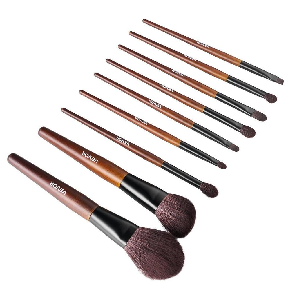 9-Piece Makeup Brush Set for Foundation Blending Eyeshadow, Professional Makeup Brush Kit with Soft Natural Wool & Vegan Synthetic Bristles, Ergonomic