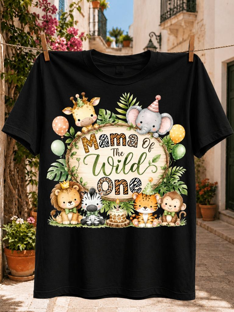 Mama Of The Wild One Birthday Safari Animals Around A Wooden Sign And Small Cake Soft Watercolor Unisex All Tshirt