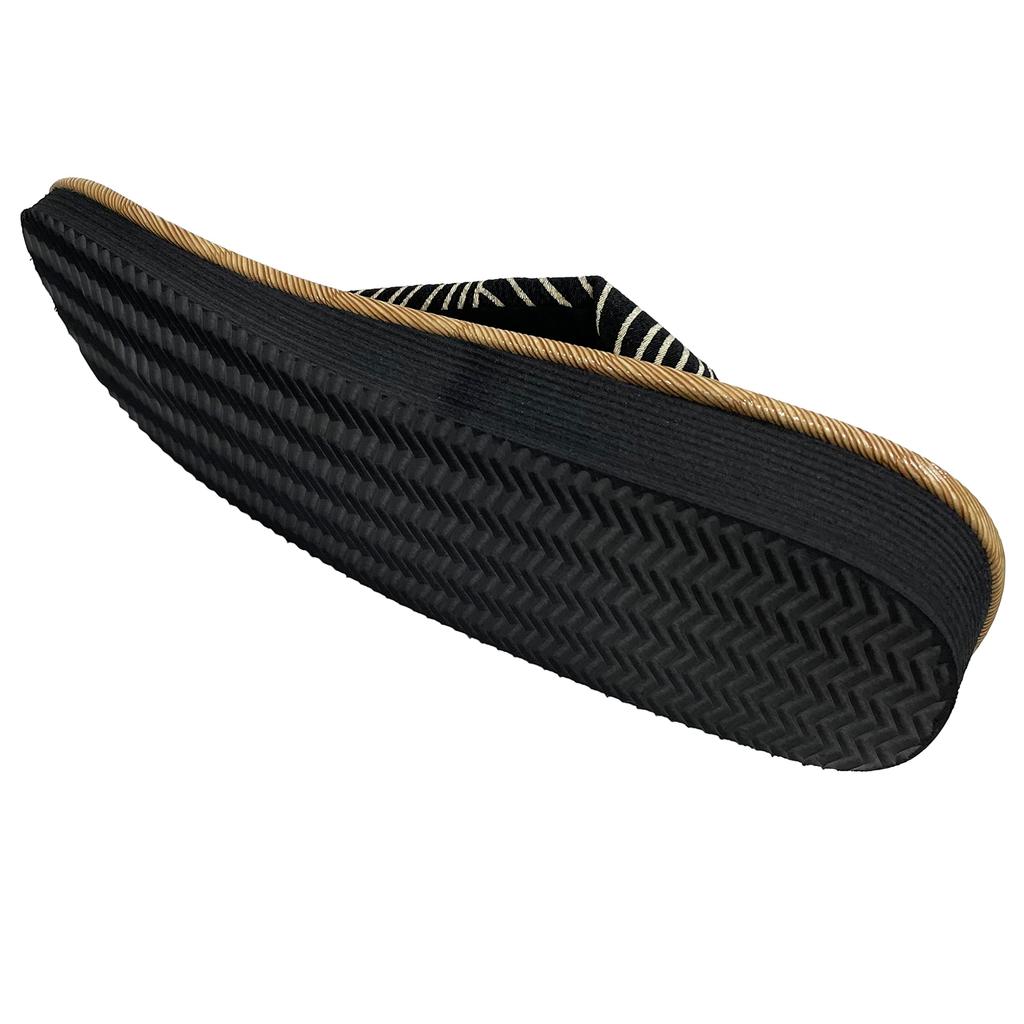 Edoten Geta Made in Genuine Hemp Zori Black Sponge Japanese Patterned Wave Size L Sandals, Japan, Outerwear, Japanese-Style Sandals, Sole,