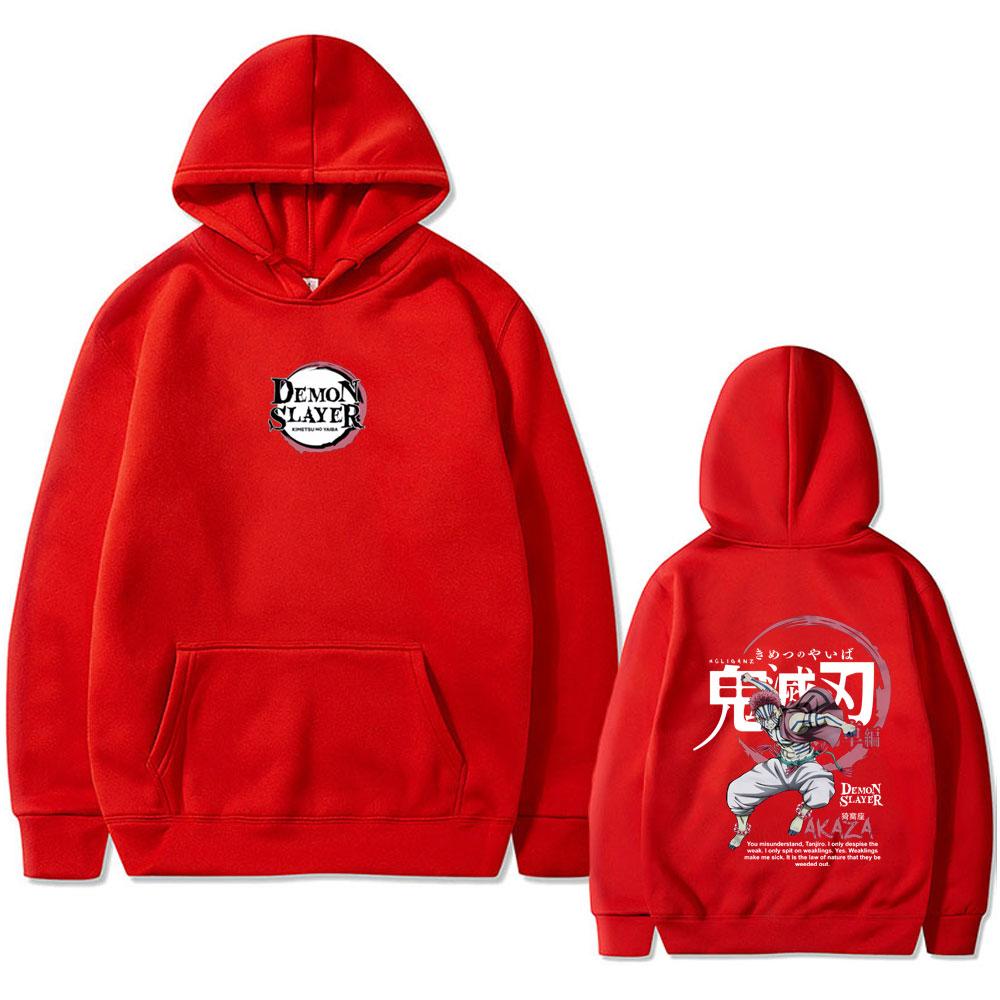Anime Demon Slayer Akaza Hoodie Men Women Casual Fleece Oversized Pullover Hoodies Men's Fashion Long Sleeve Sweatshirt