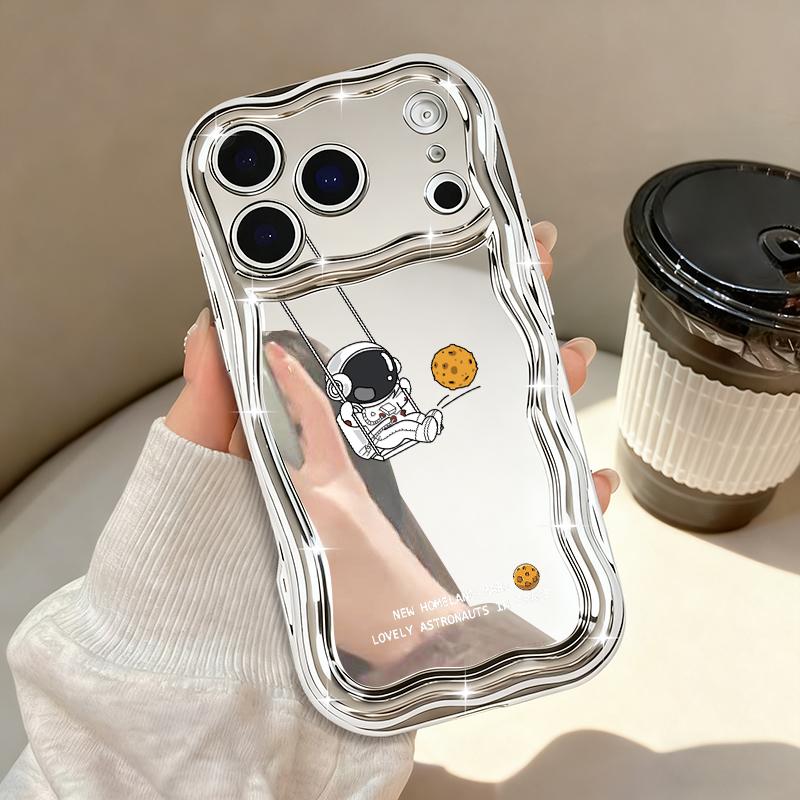 Cute Moon Astronaut Phone Case For iPhone 17 Pro Max Air 16e 16 15 14 13 Pro Max 12 11 Shockproof Luxury Plating Soft TPU Cover