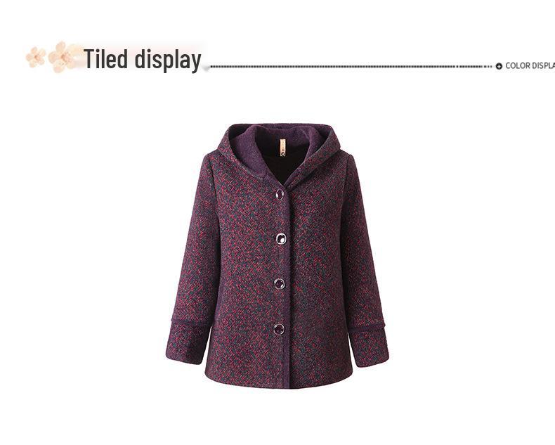 Plus Size Velvet Winter Coat for Middle-Aged Women - Long Sleeve Fashionable Loose Fit