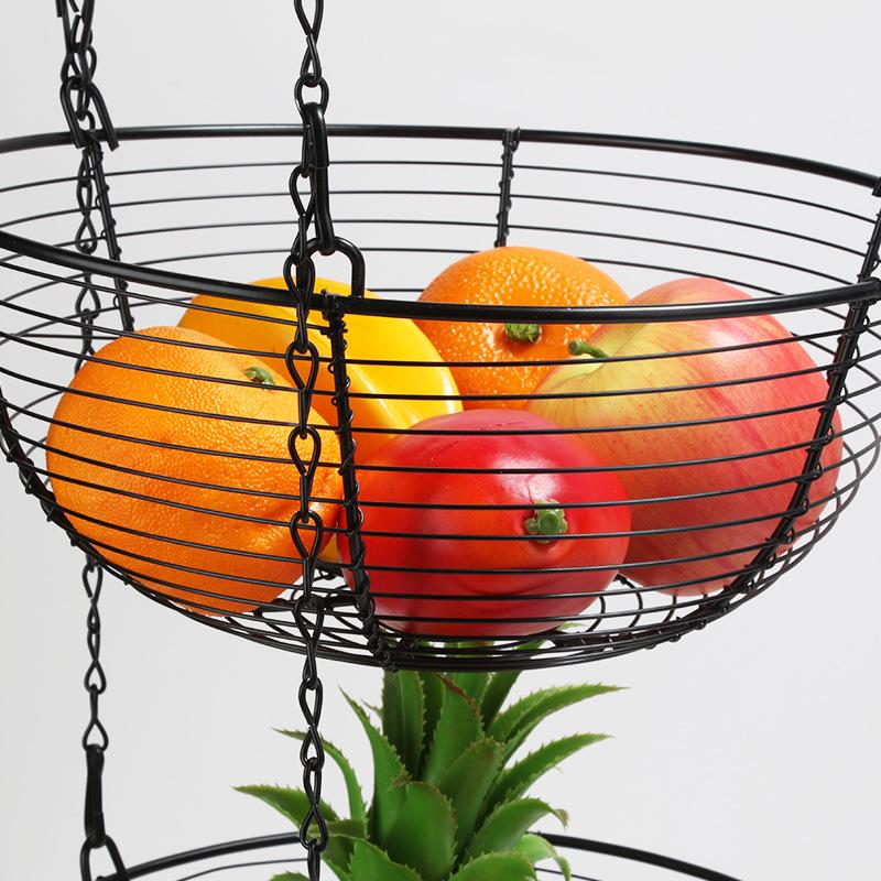 European-Style Three-Tier Wrought Iron Fruit Bowl and Storage Cradle