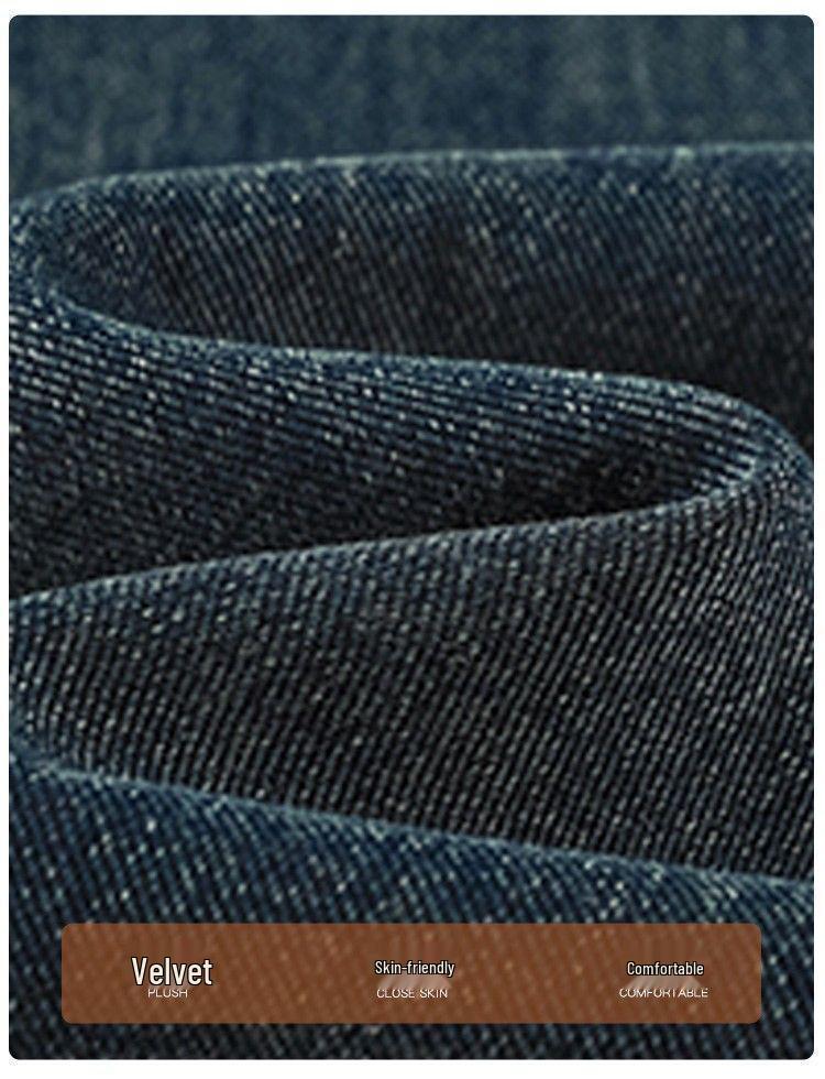 Vintage High-Waisted Non-Clingy Micro-Flare Jeans for Women with Slimming Loose Fit, Fleece-Lined, Raw Edge, Floor-Length, Autumn/Winter Style